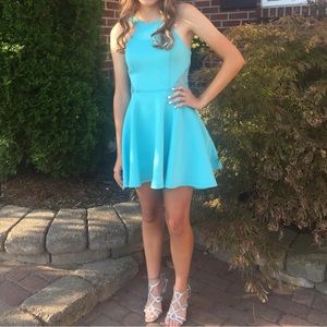 Homecoming dress-Jodi Kristopher Crochet Lace Illusion Dress-light blue, size 1